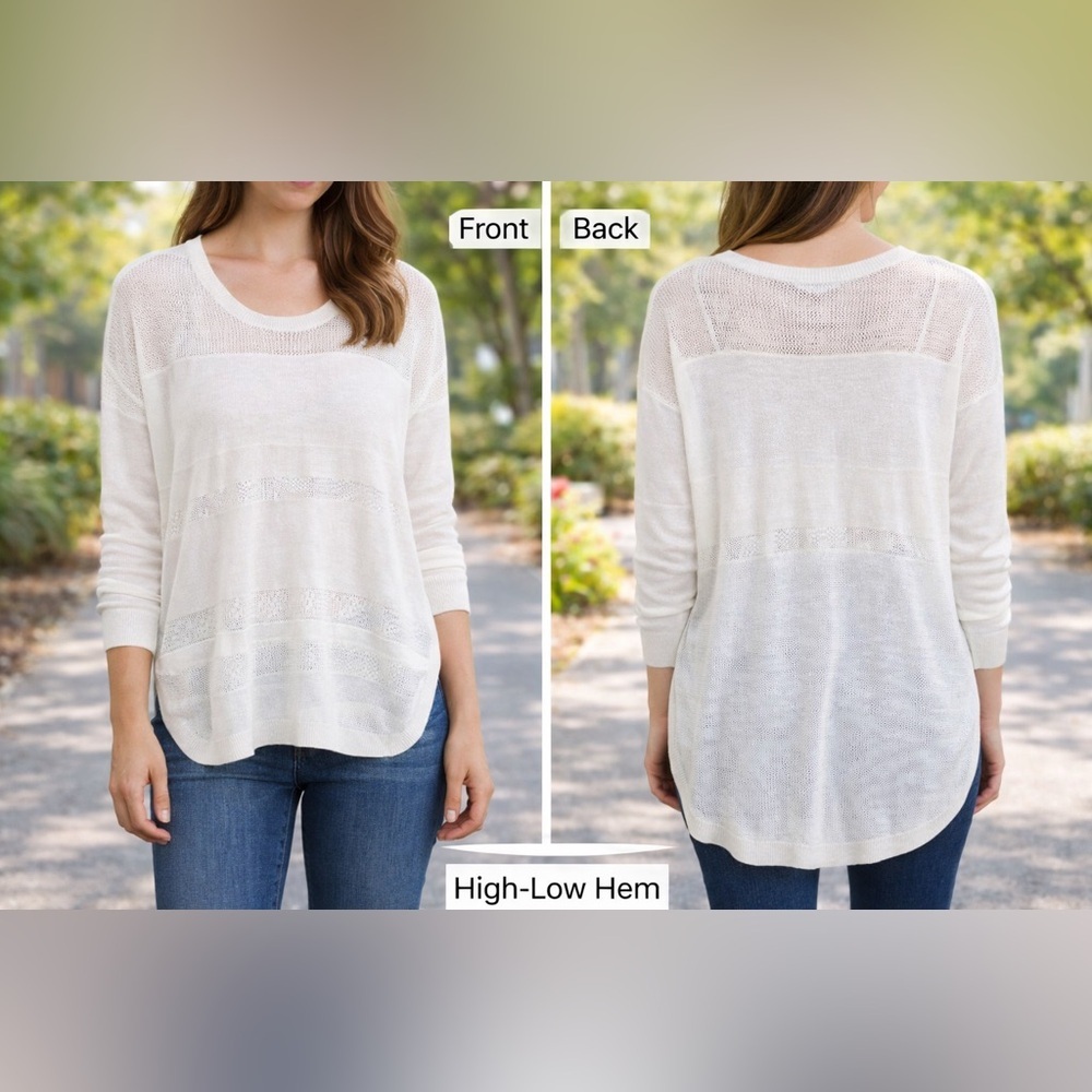 Neiman Marcus White Sheer Knit‎ High-Low Sweater – Women’s M